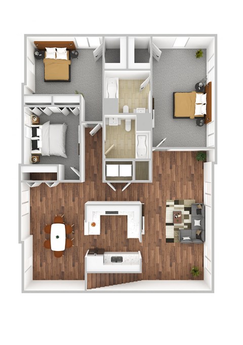 Floor plan for 3 beds, 2 baths, 1663 sqft